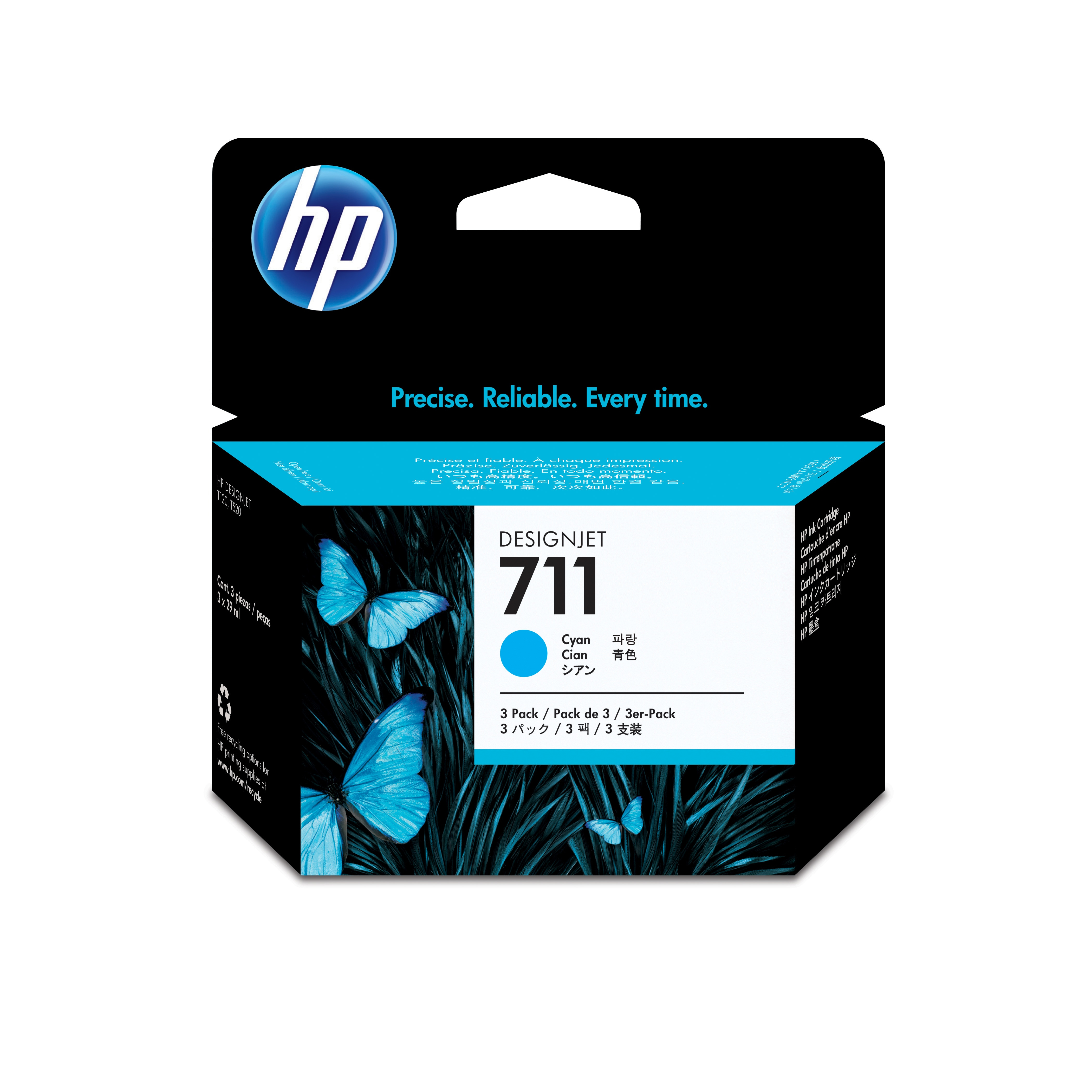 HP 711 3-pack Cyan Ink Cartridges